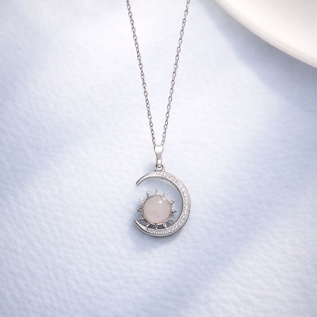 Rose Quartz Moon Pendant | Self-Love & Healing