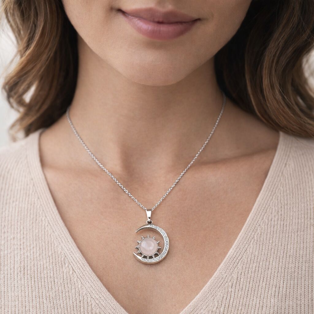 Rose Quartz Moon Pendant | Self-Love & Healing