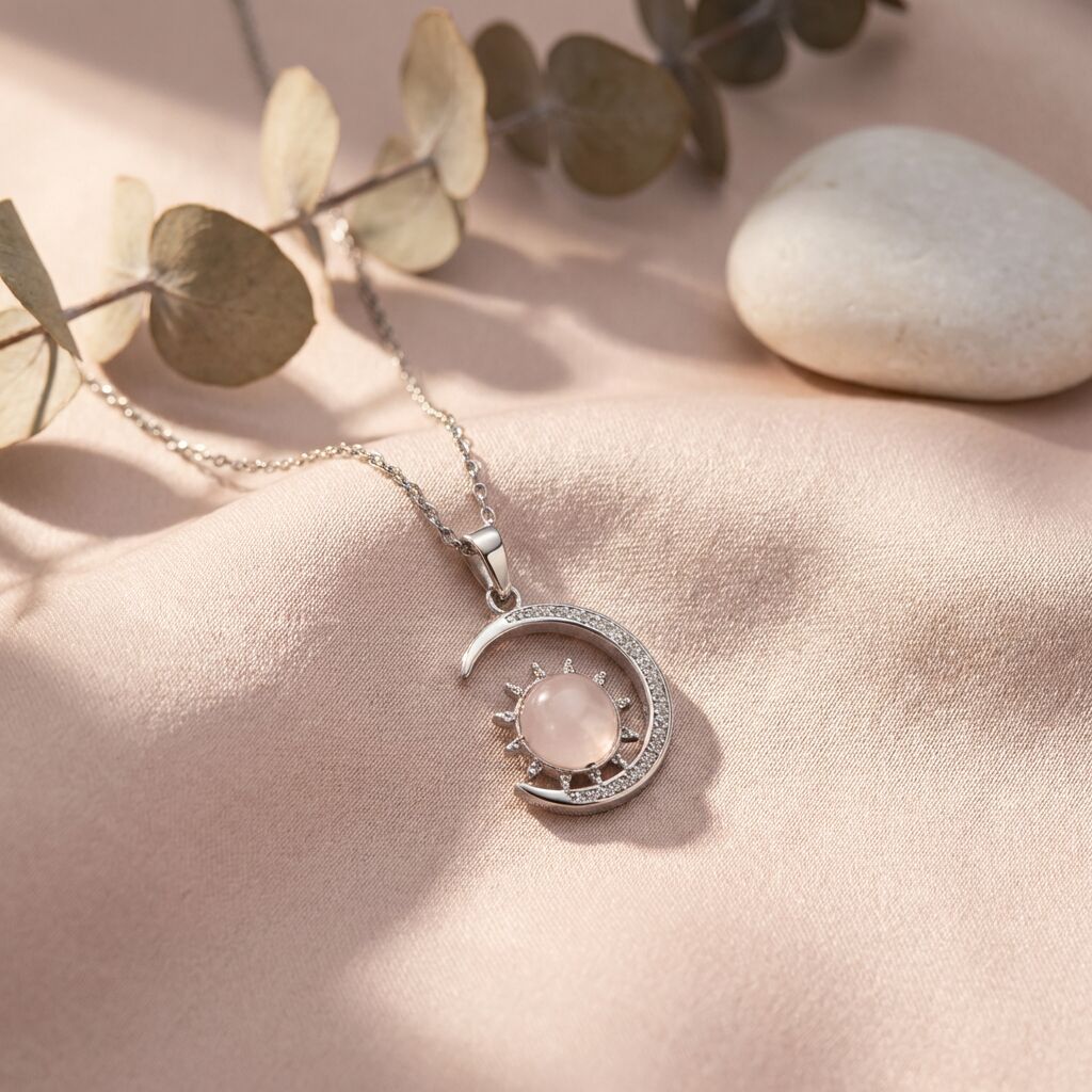Rose Quartz Moon Pendant | Self-Love & Healing