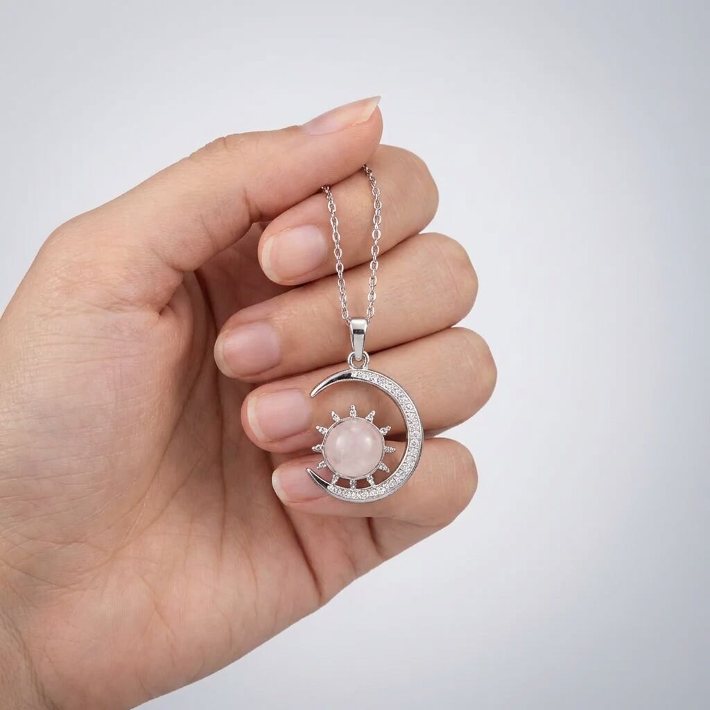 Rose Quartz Moon Pendant | Self-Love & Healing