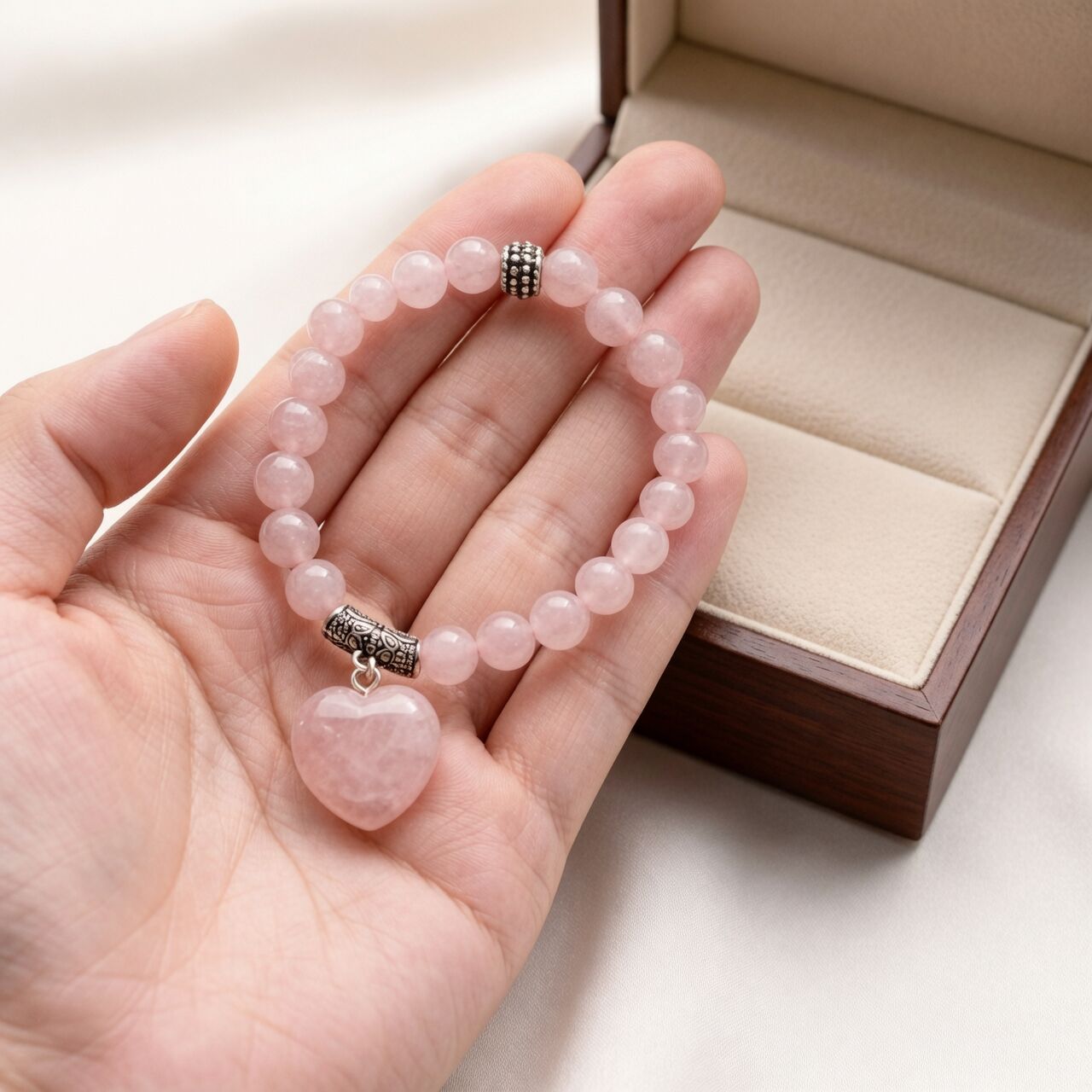 Rose Quartz Heart Bracelet | Calm & Self-Love