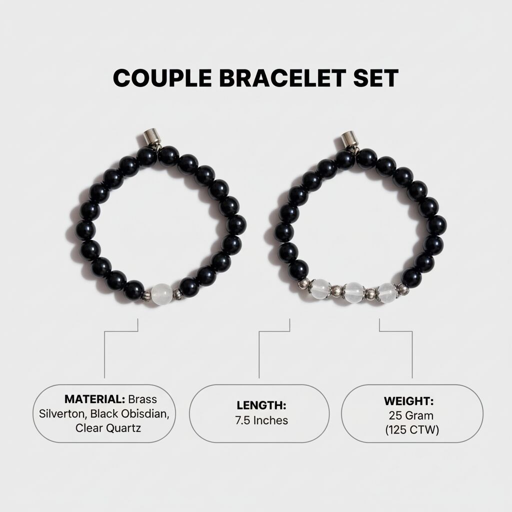 Black Obsidian & Clear Quartz Couple Bracelet Set