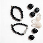 Black Obsidian & Clear Quartz Couple Bracelet Set