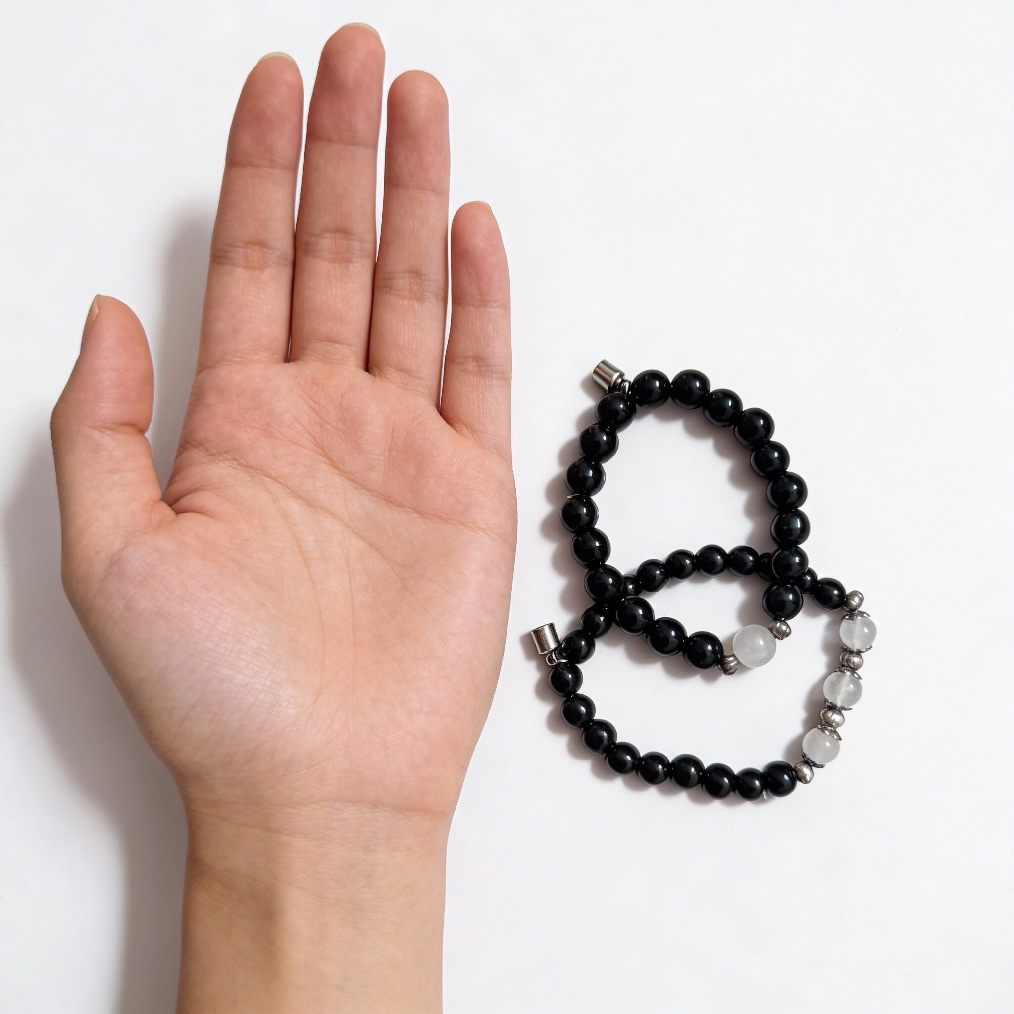 Black Obsidian & Clear Quartz Couple Bracelet Set