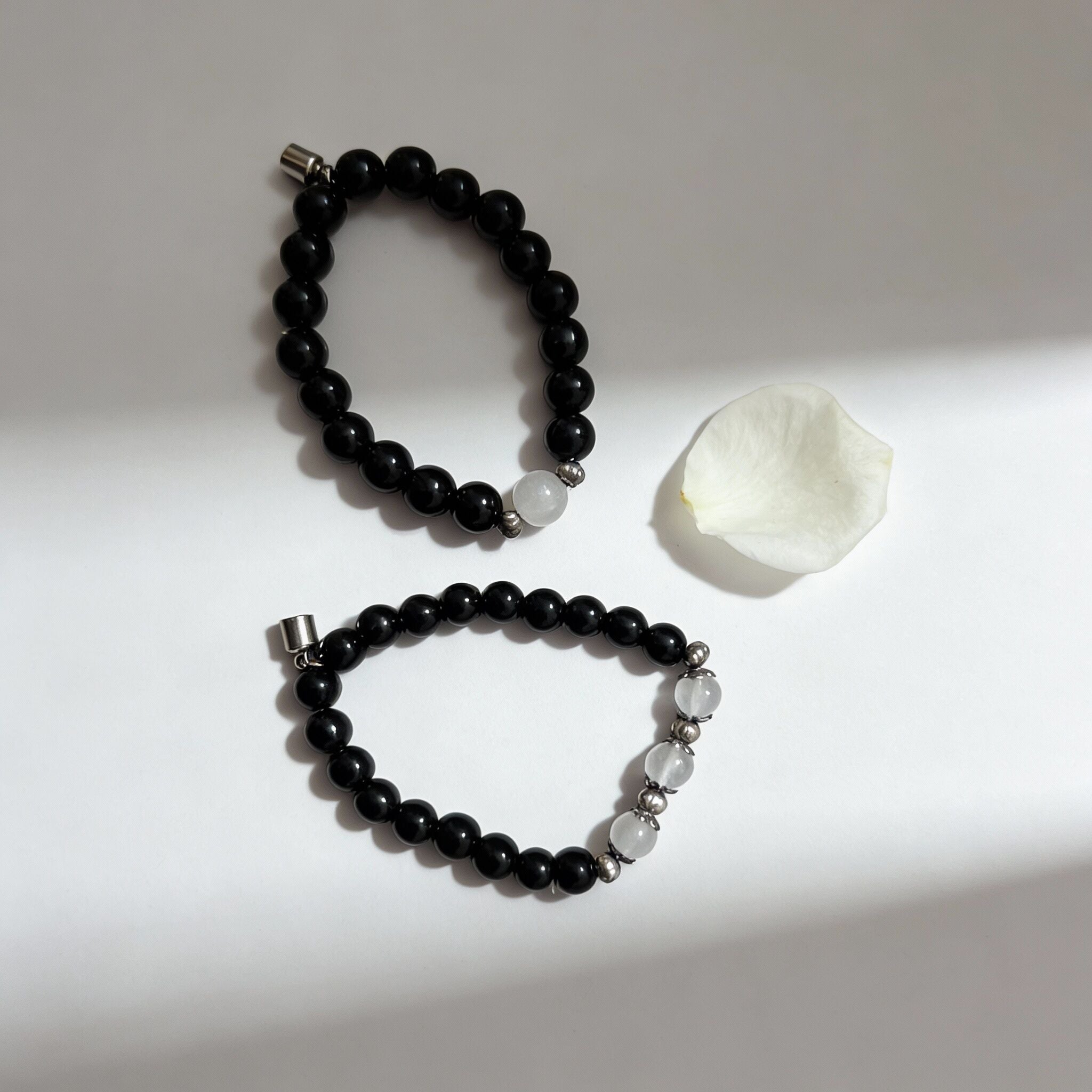 Black Obsidian & Clear Quartz Couple Bracelet Set