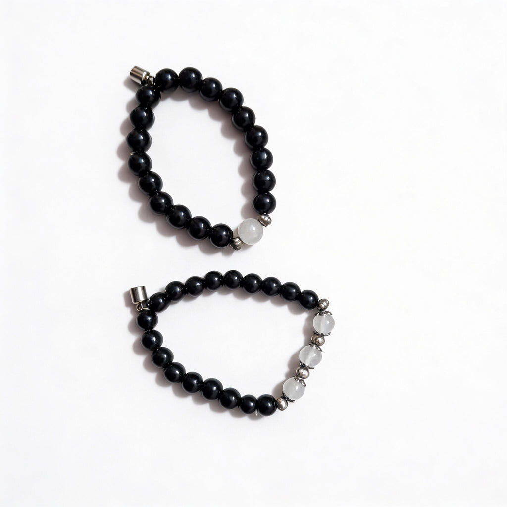 Black Obsidian & Clear Quartz Couple Bracelet Set