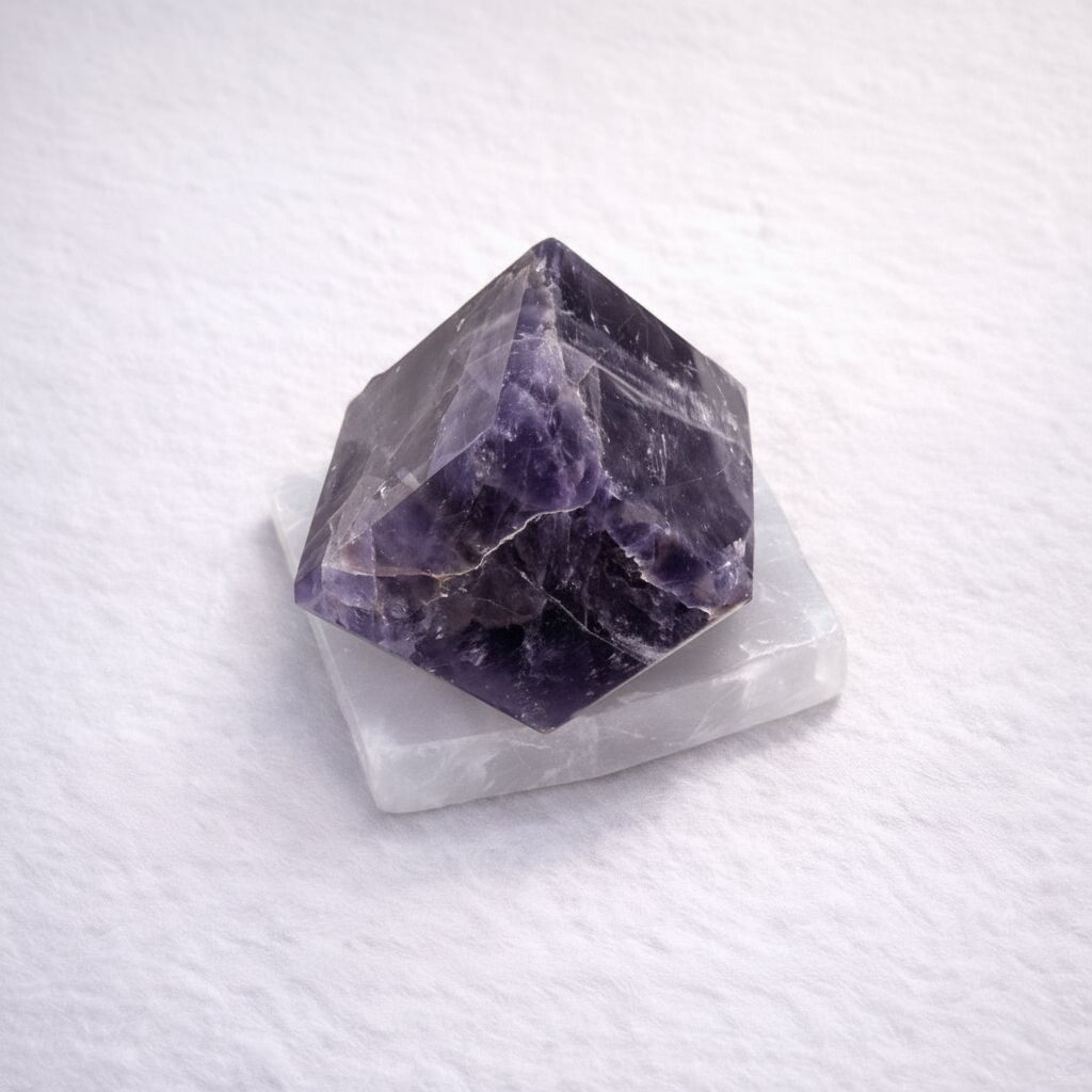 Amethyst Polished Cube & Selenite Charging Plate Decor Set