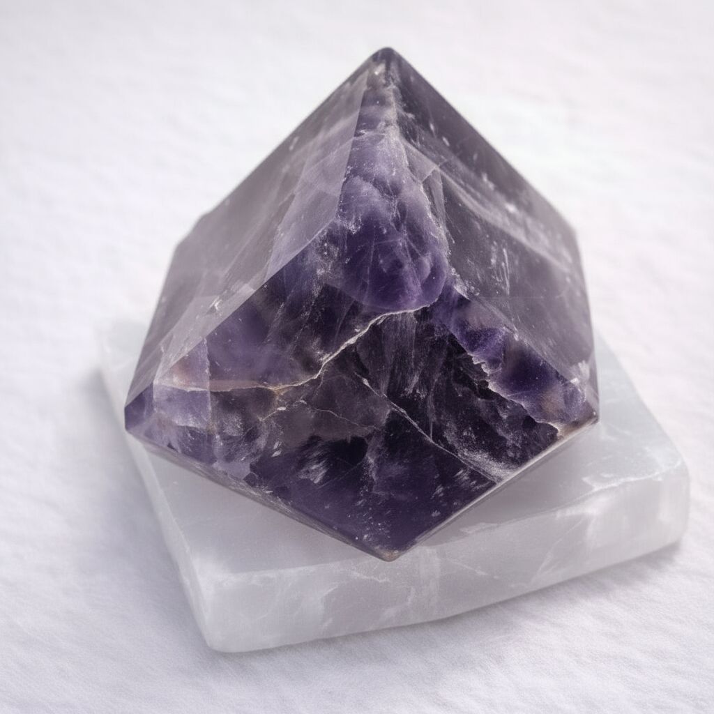 Amethyst Polished Cube & Selenite Charging Plate Decor Set