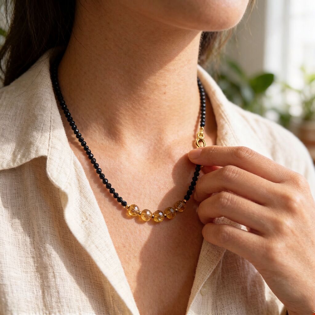 Citrine & Black Spinel Necklace | Confidence & Abundance
