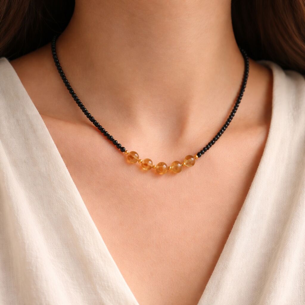 Citrine & Black Spinel Necklace | Confidence & Abundance