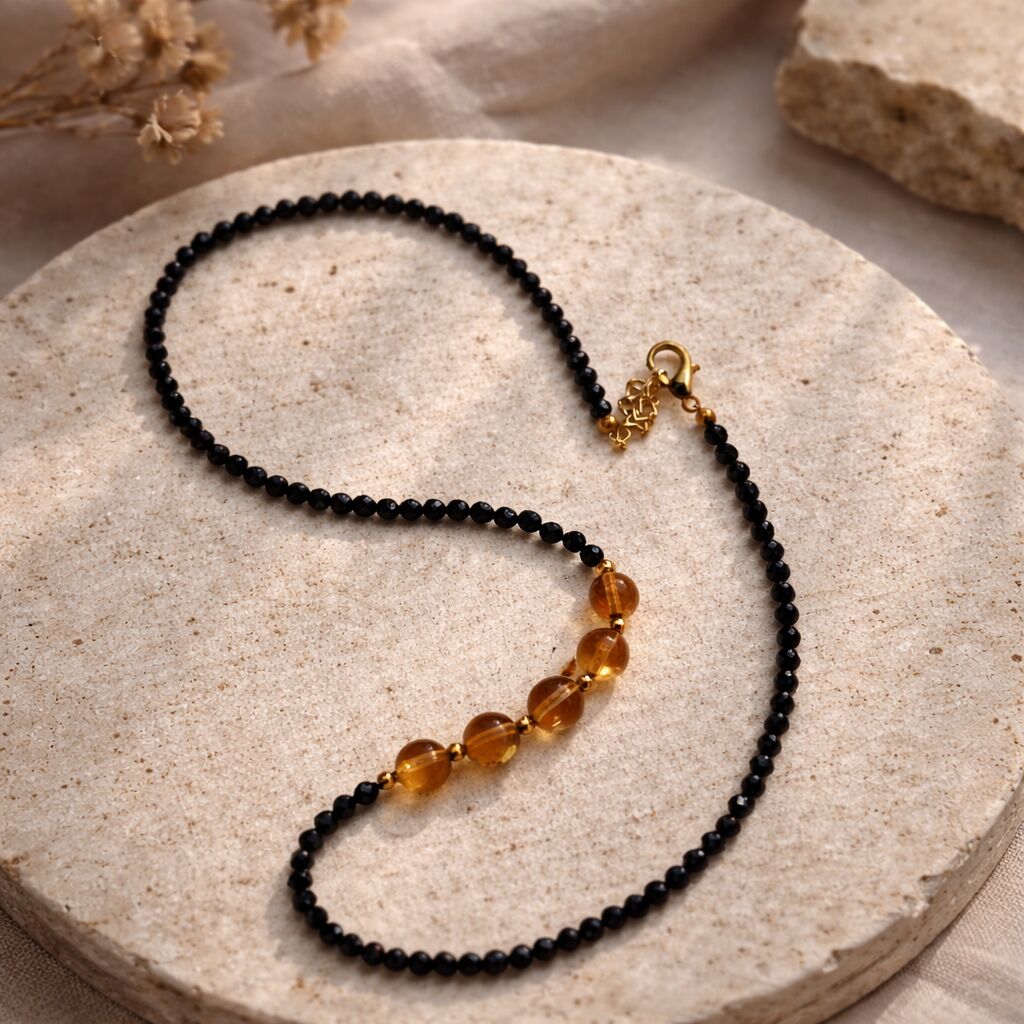 Citrine & Black Spinel Necklace | Confidence & Abundance