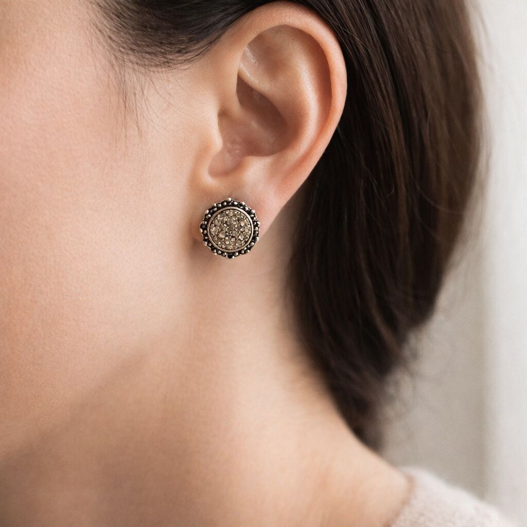 Artisan Pyrite Earrings | Abundance & Protection Shield Secondary image