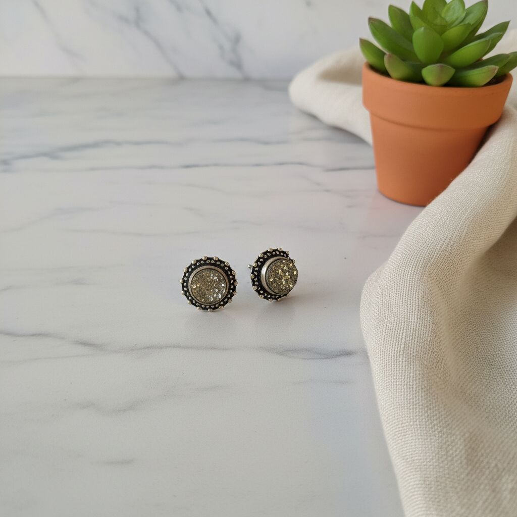 Artisan Pyrite Earrings | Abundance & Protection Shield Main image