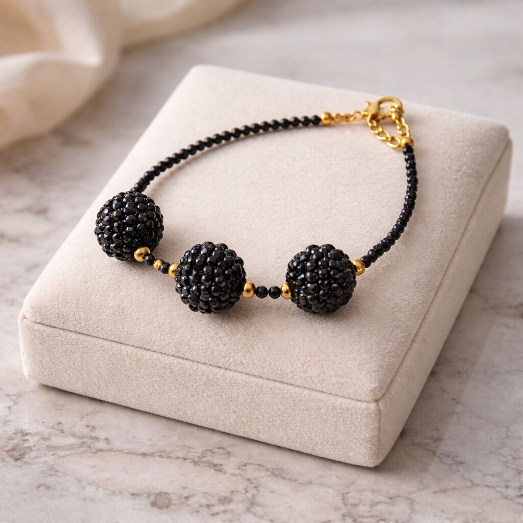 Black Spinel Bracelet | Artisan Gold Tone Protection