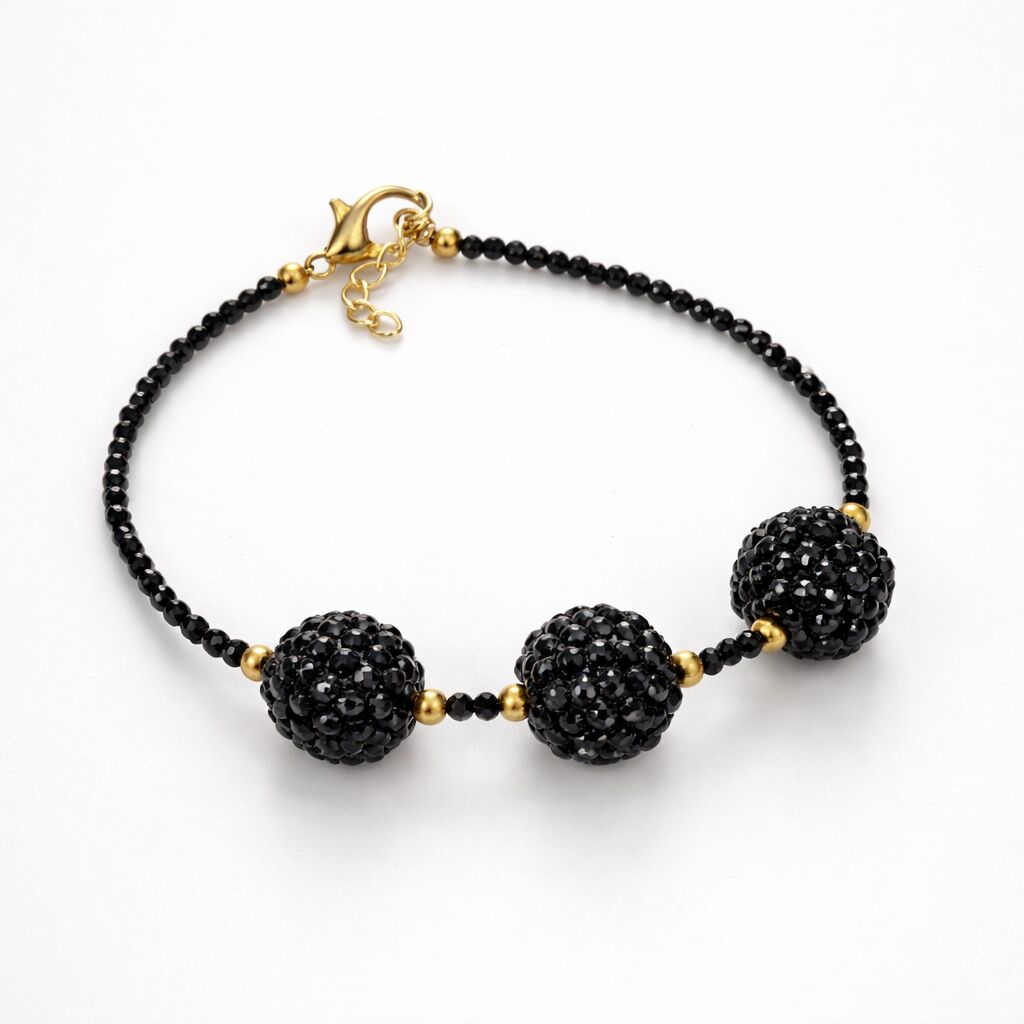 Black Spinel Bracelet | Artisan Gold Tone Protection