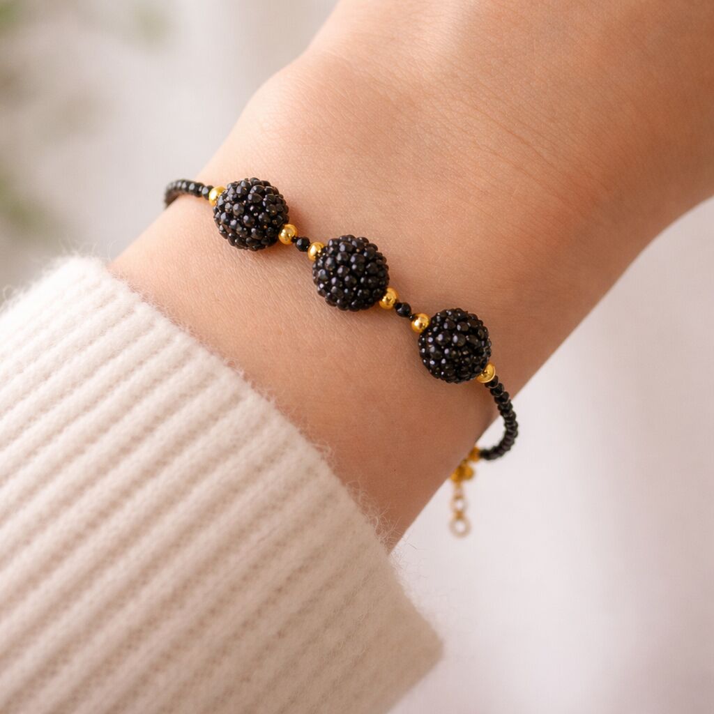 Black Spinel Bracelet | Artisan Gold Tone Protection Secondary image