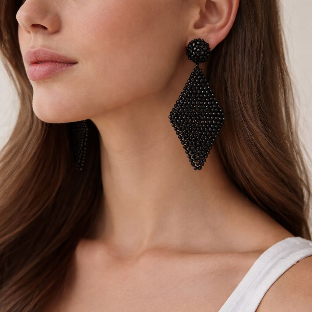 Black Spinel Earrings | Artisan Faceted Drop & Shield