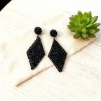Black Spinel Earrings | Artisan Faceted Drop & Shield