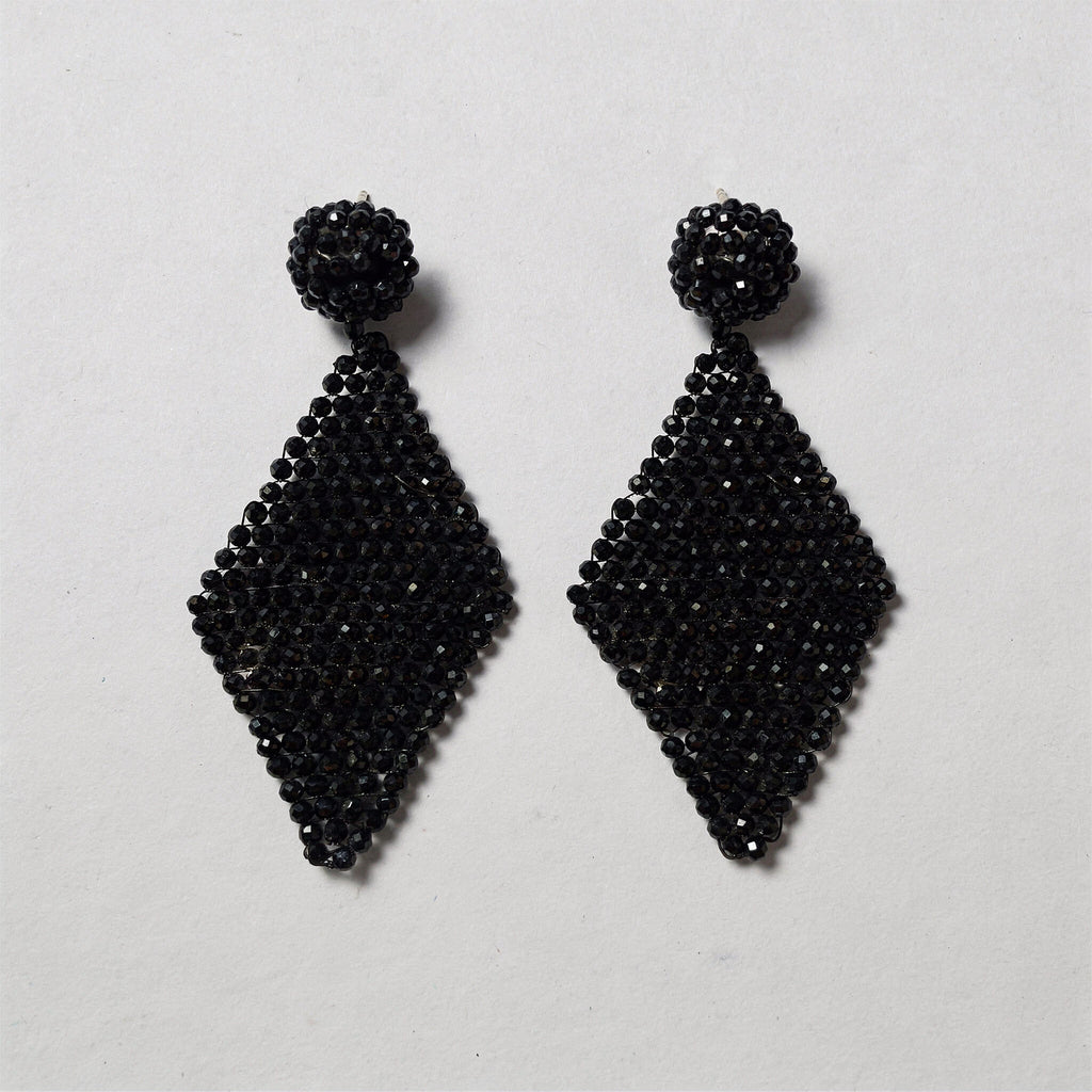 Black Spinel Earrings | Artisan Faceted Drop & Shield