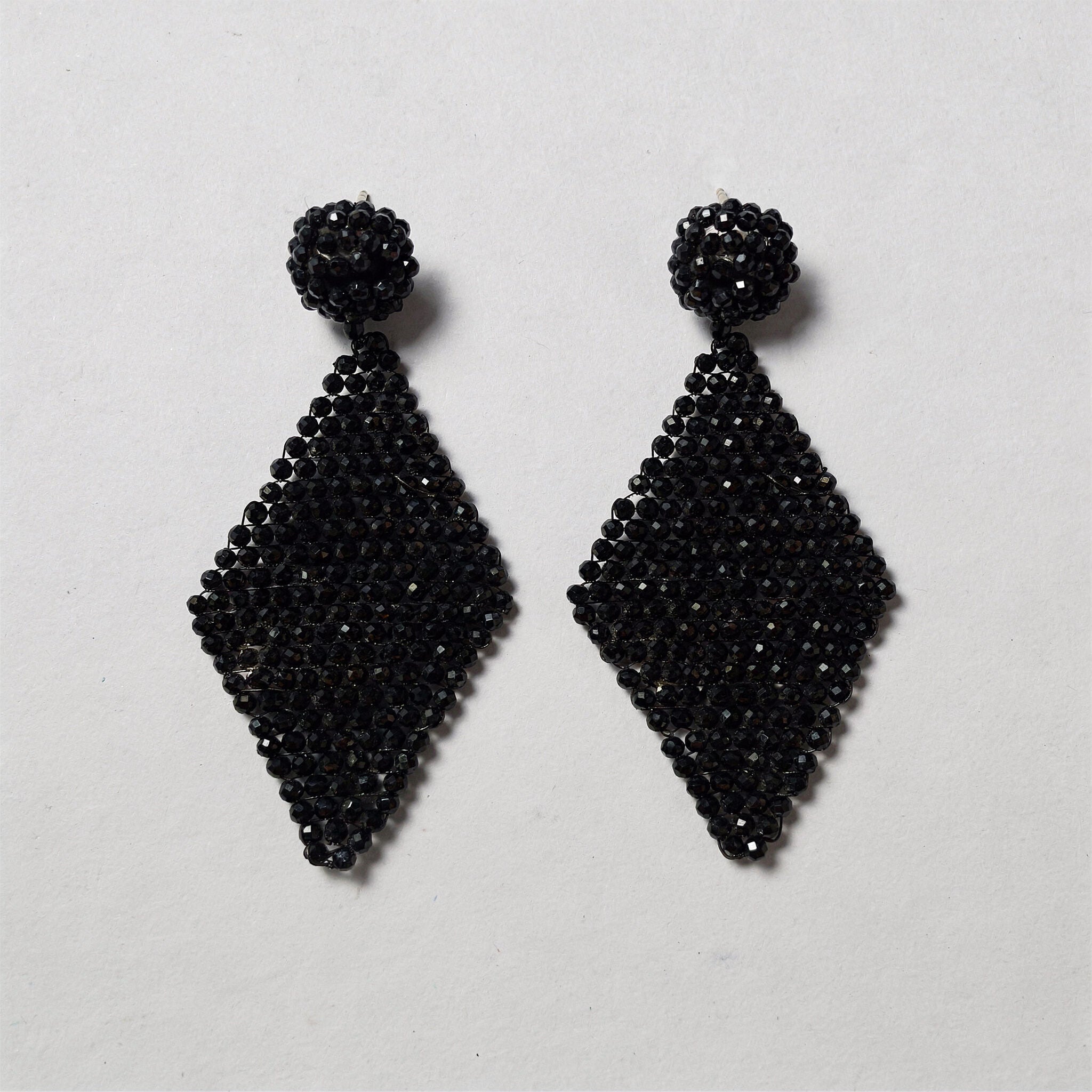 Black Spinel Earrings | Artisan Faceted Drop & Shield