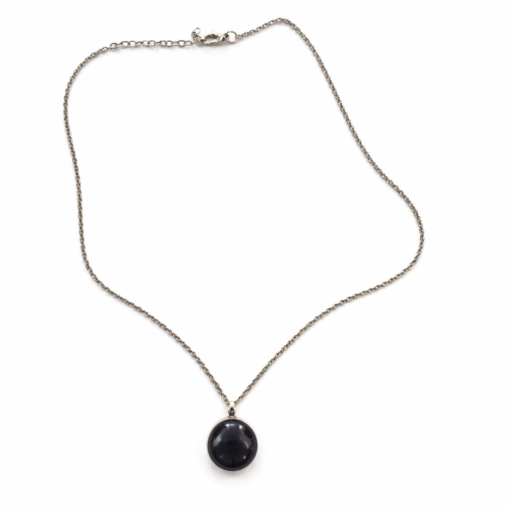 Black Onyx Oval Pendant | Silver Tone Grounding Chain