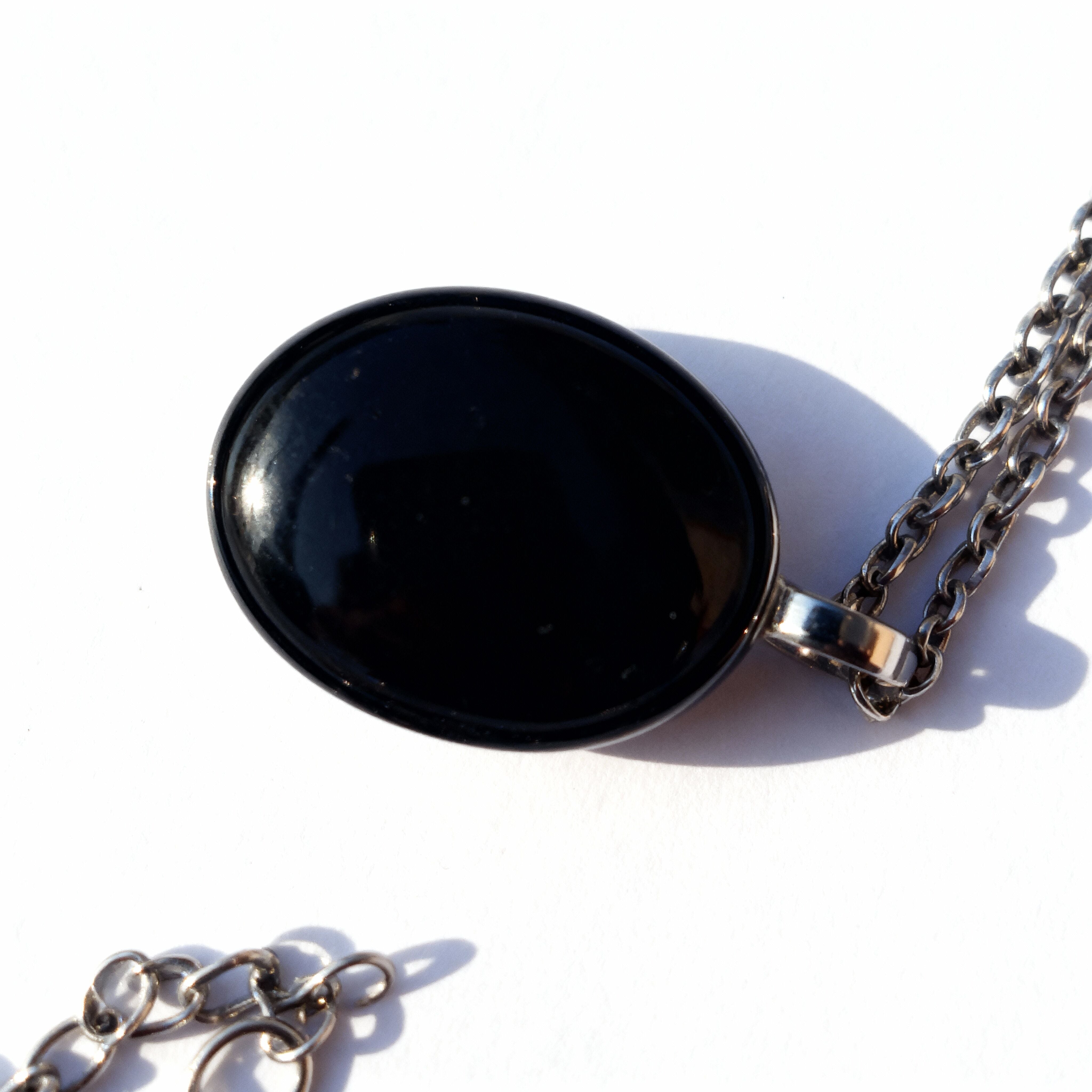 Black Onyx Oval Pendant | Silver Tone Grounding Chain Secondary image