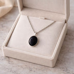 Black Onyx Oval Pendant | Silver Tone Grounding Chain
