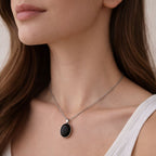 Black Onyx Oval Pendant | Silver Tone Grounding Chain