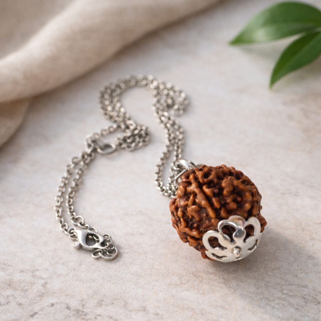 5 Mukhi Rudraksha Necklace | Silver Tone Spirit Shield Main image