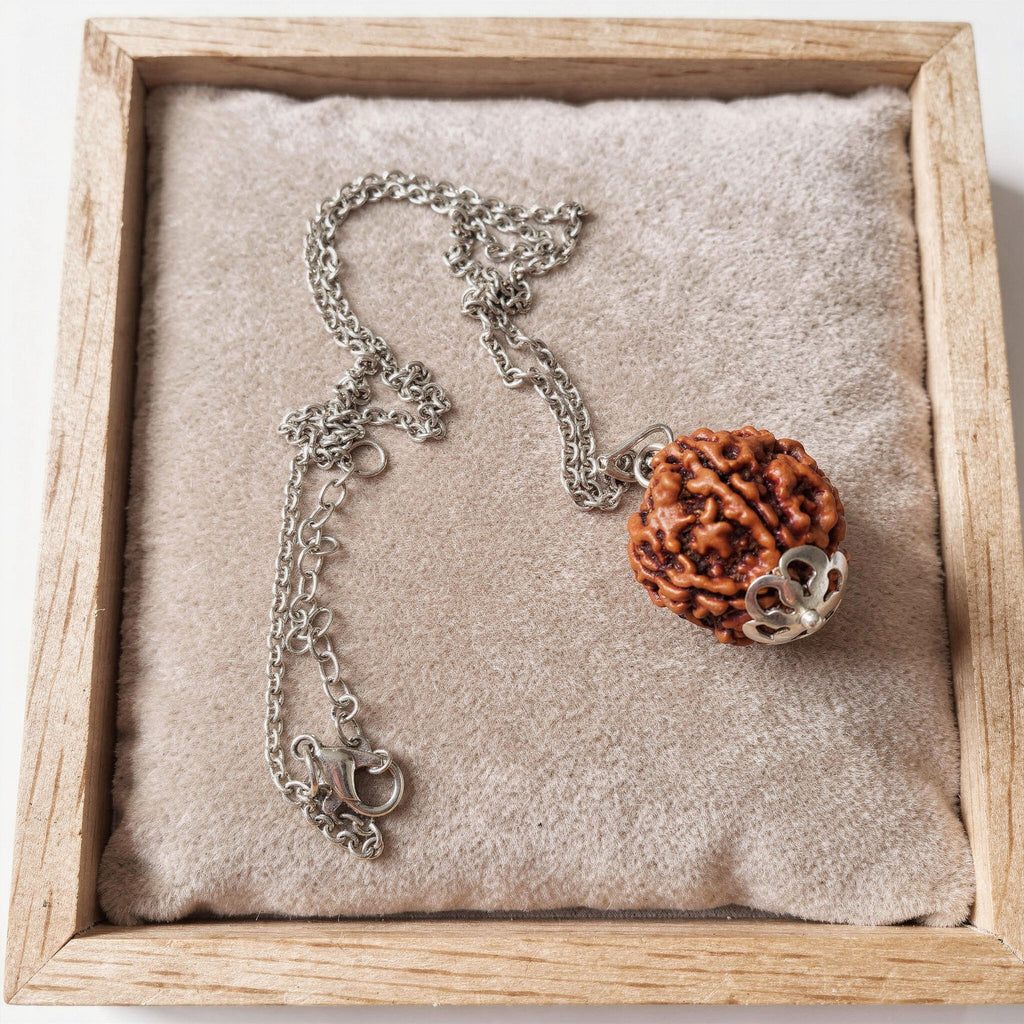 5 Mukhi Rudraksha Necklace | Silver Tone Spirit Shield
