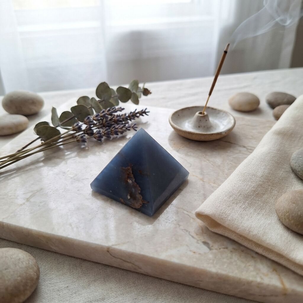 Angelite Pyramid | Celestial Calm & Communication Stone