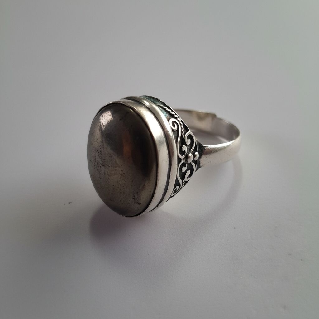 Pyrite Oval Ring | Silver Tone Abundance & Willpower