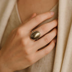Pyrite Oval Ring | Silver Tone Abundance & Willpower