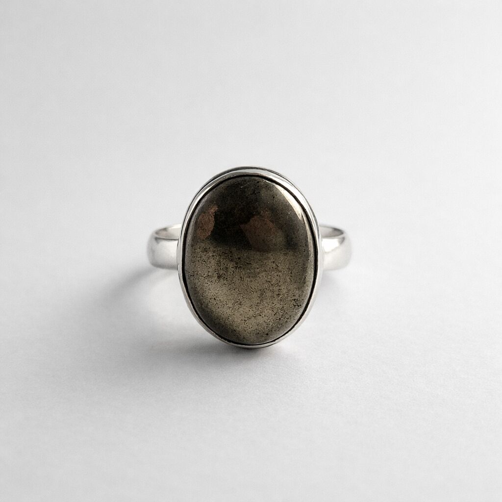 Pyrite Oval Ring | Silver Tone Abundance & Willpower