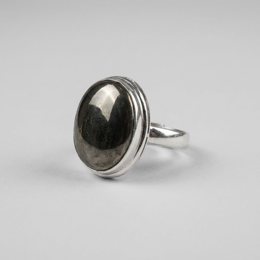 Pyrite Oval Ring | Silver Tone Abundance & Willpower