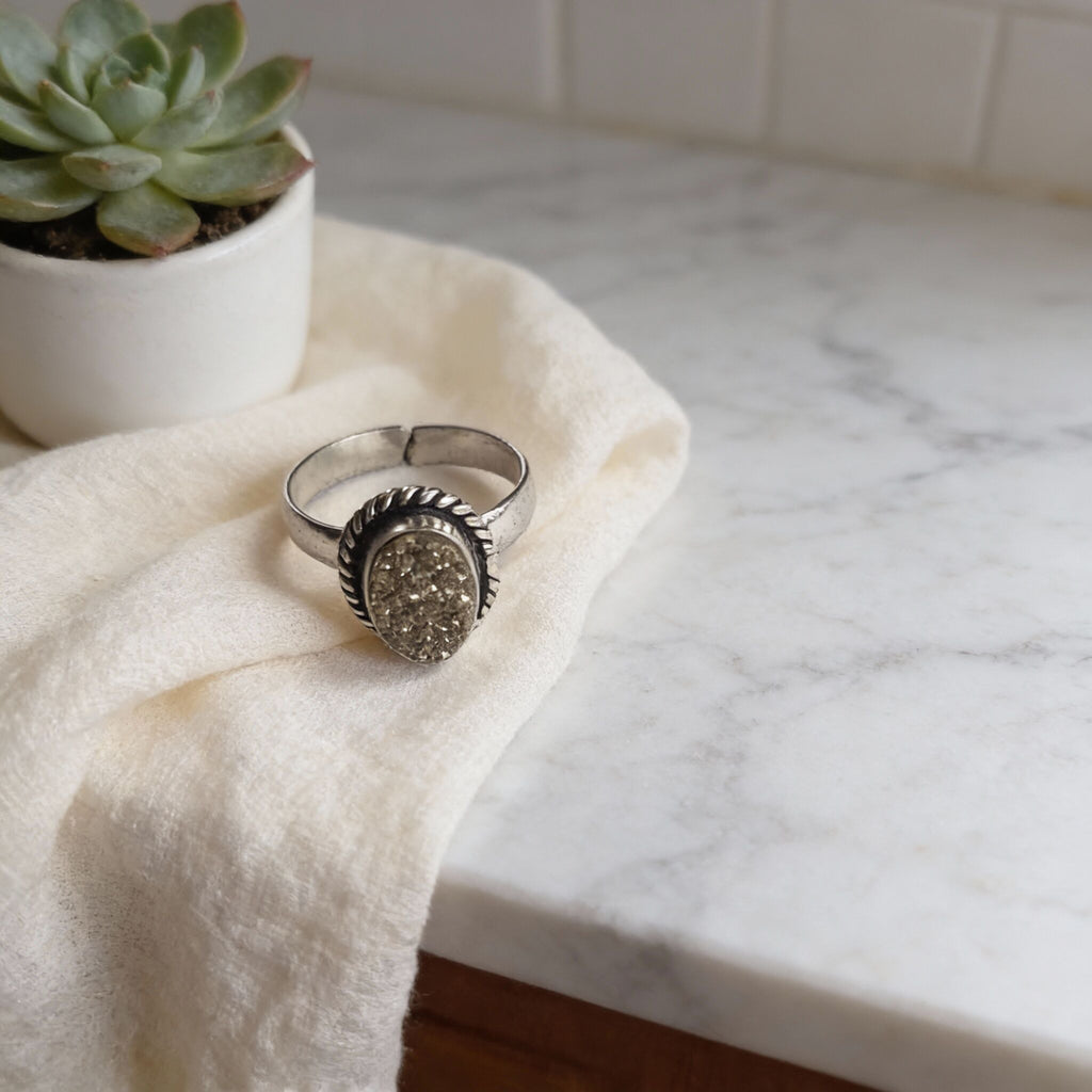 Pyrite Oval Ring | Abundance, Willpower & Protection