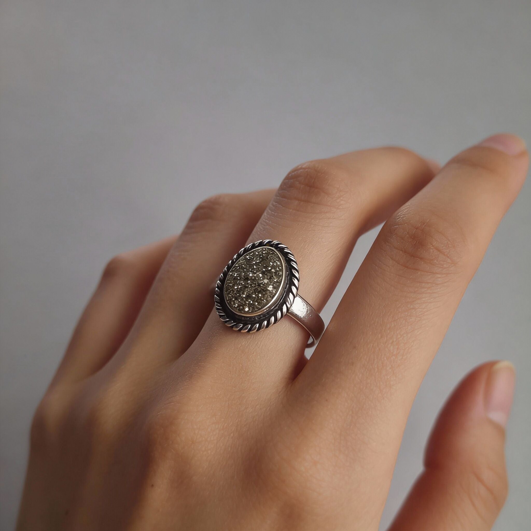 Pyrite Oval Ring | Abundance, Willpower & Protection