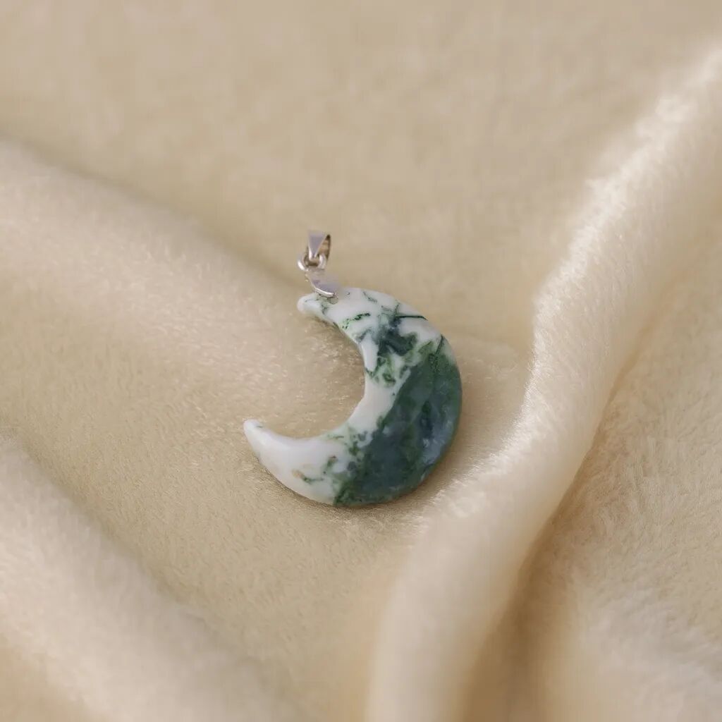 Moss Agate Moon Necklace | Renewal & Intuition