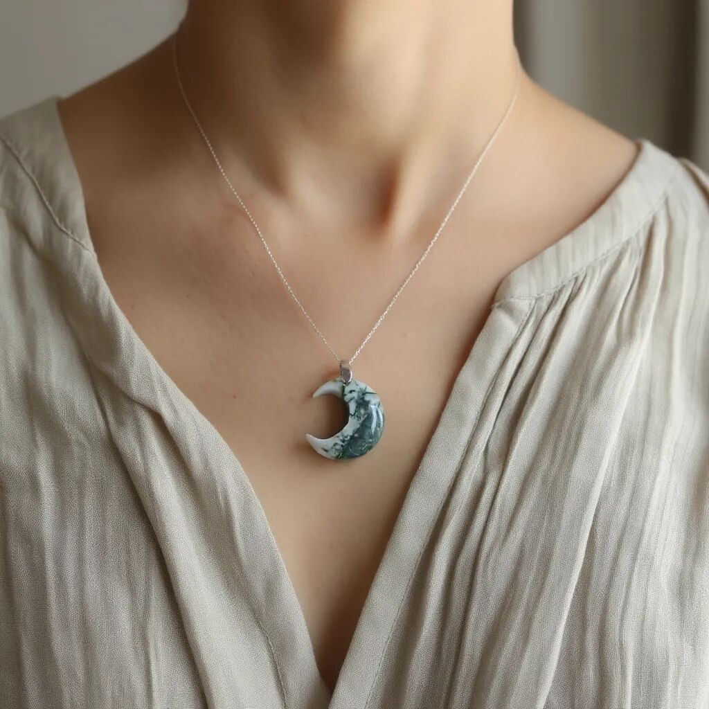 Moss Agate Moon Necklace | Renewal & Intuition Secondary image