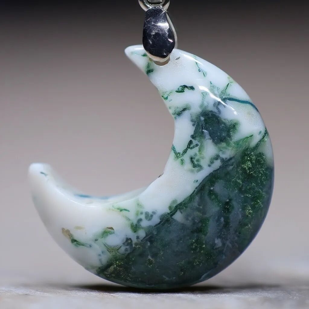 Moss Agate Moon Necklace | Renewal & Intuition