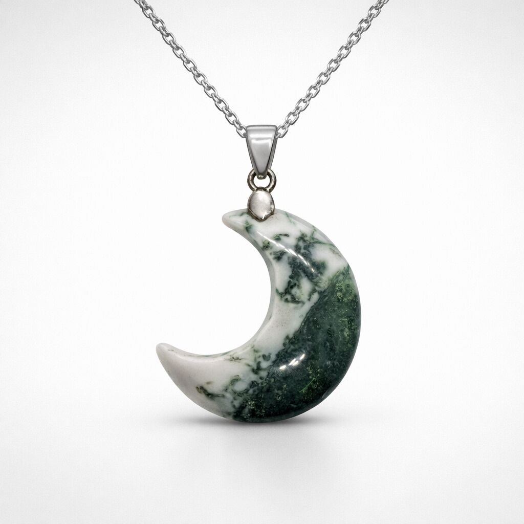 Moss Agate Moon Necklace | Renewal & Intuition Main image