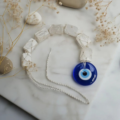 Selenite Evil Eye Wall Hanger | Protection & Harmony