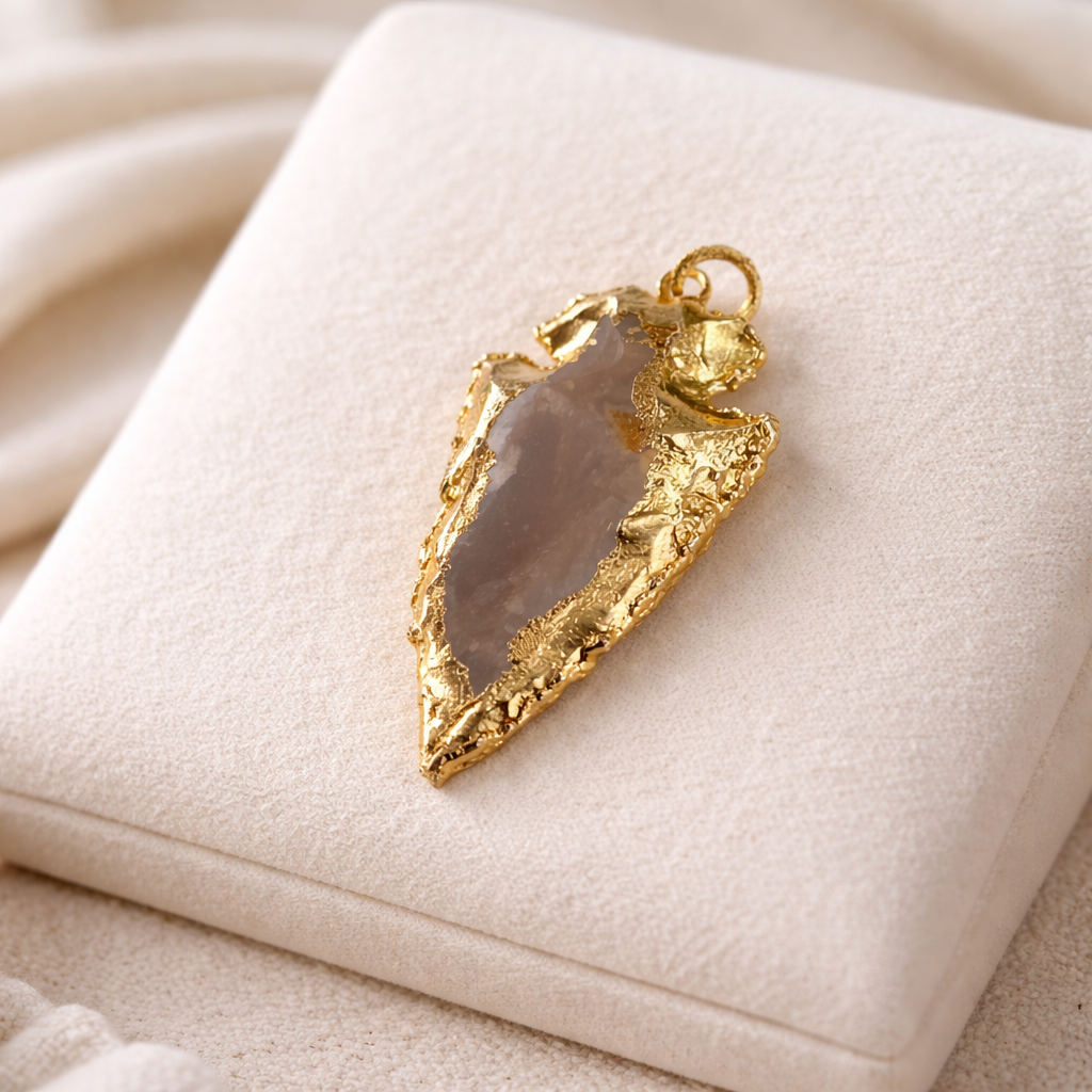 Multi Jasper Arrow Pendant with Gold Foiling and Chain Secondary image