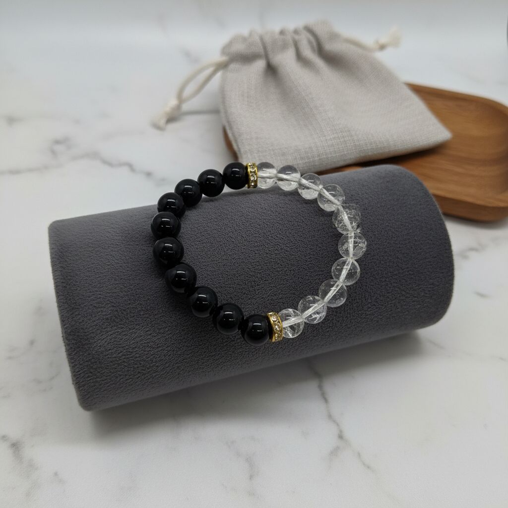 Black Agate Quartz Bracelet | Clarity & Balance