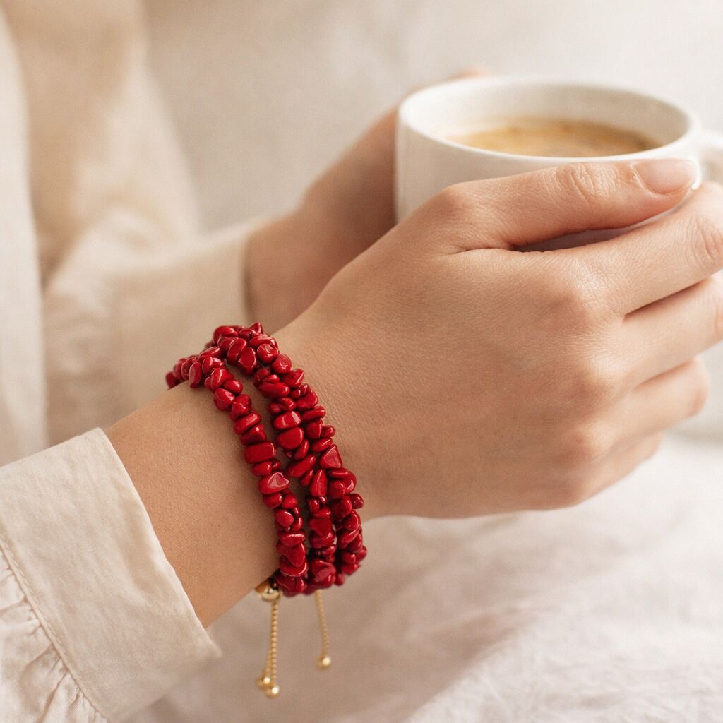 Red Coral Howlite Bracelet | Energy & Confidence