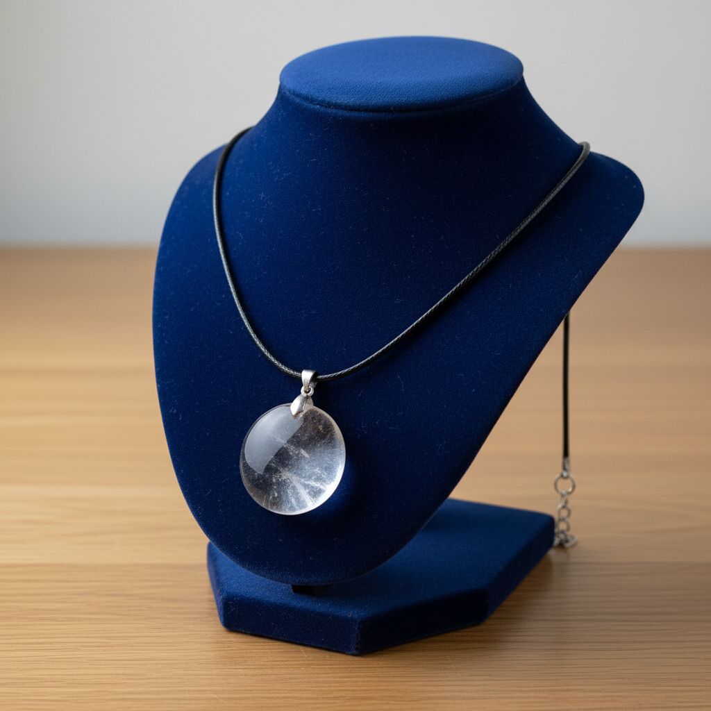 Clear Quartz Coin Pendant with Wax Cotton Chord