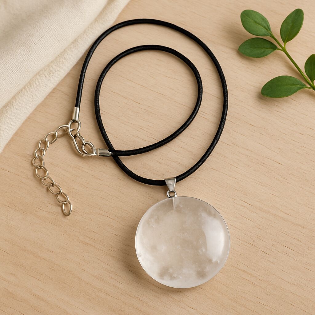 Clear Quartz Coin Pendant with Wax Cotton Chord Main image
