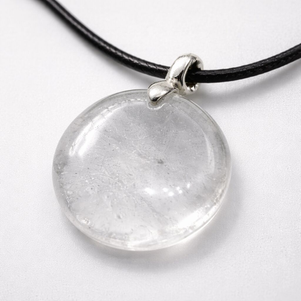 Clear Quartz Coin Pendant with Wax Cotton Chord