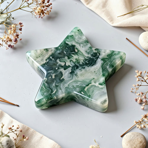 Moss Agate Star Decor | Balance & Growth