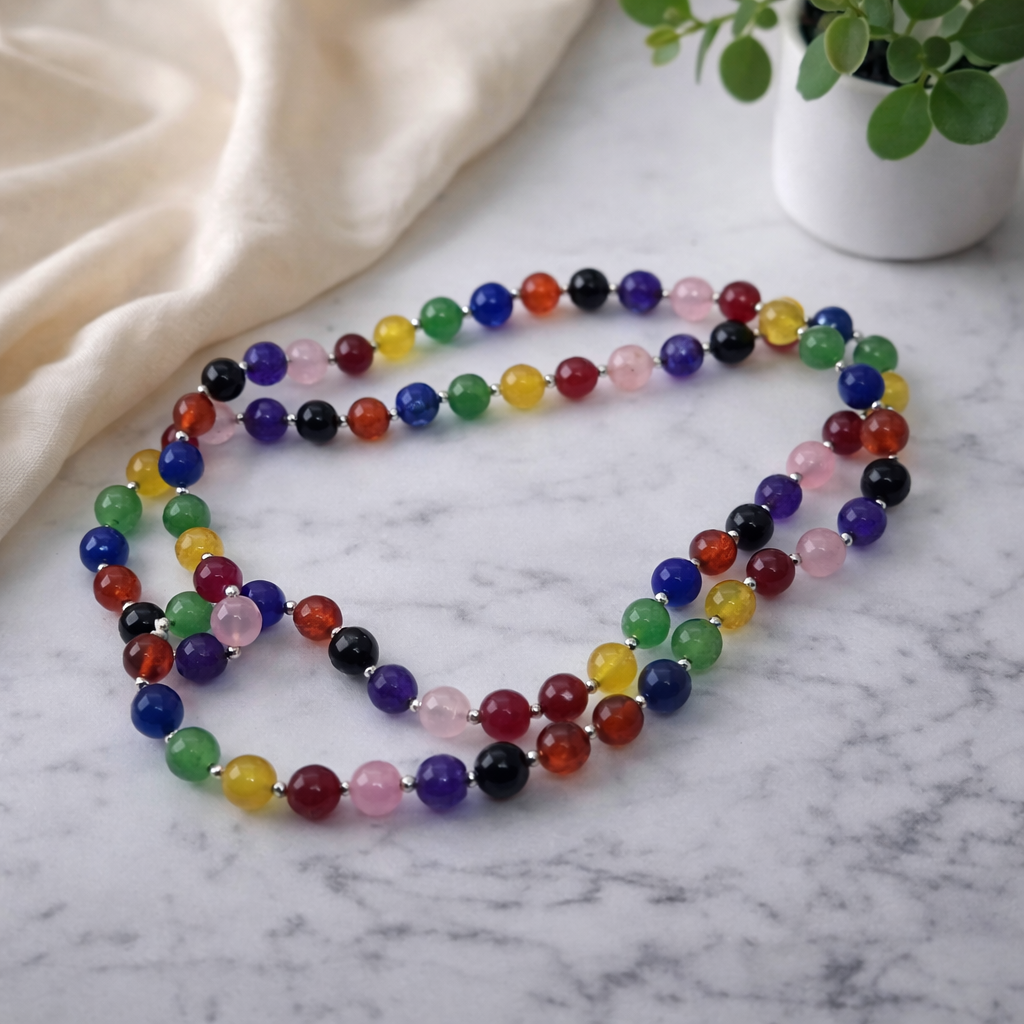 Multi Gemstones 6mm Ball Necklace 30 Inch Secondary image
